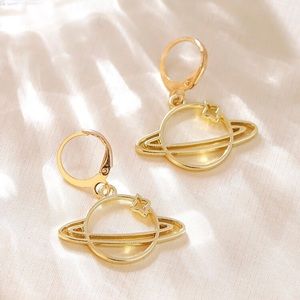 Dainty Space Planet Charm Drop Earrings Gold